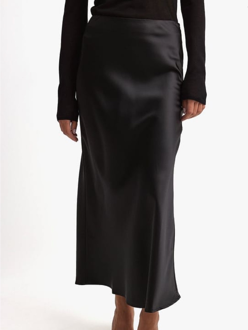 Women's Black Satin Maxi Skirt - Sleek Long A-Line